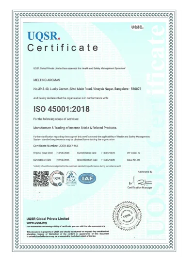 Melting Aromas UQSR Certificate